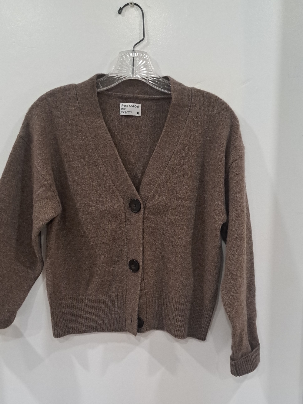 Frank & Oak Taupe Brown V-Neck Button Cardigan
